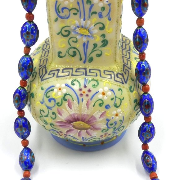 Vintage Chinese silver enamel beaded & natural re